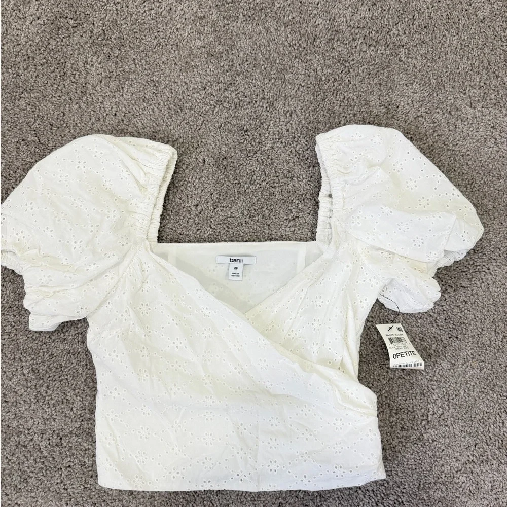Bar 111 white Puff Sleeve Eyelet Blouse xs NWT